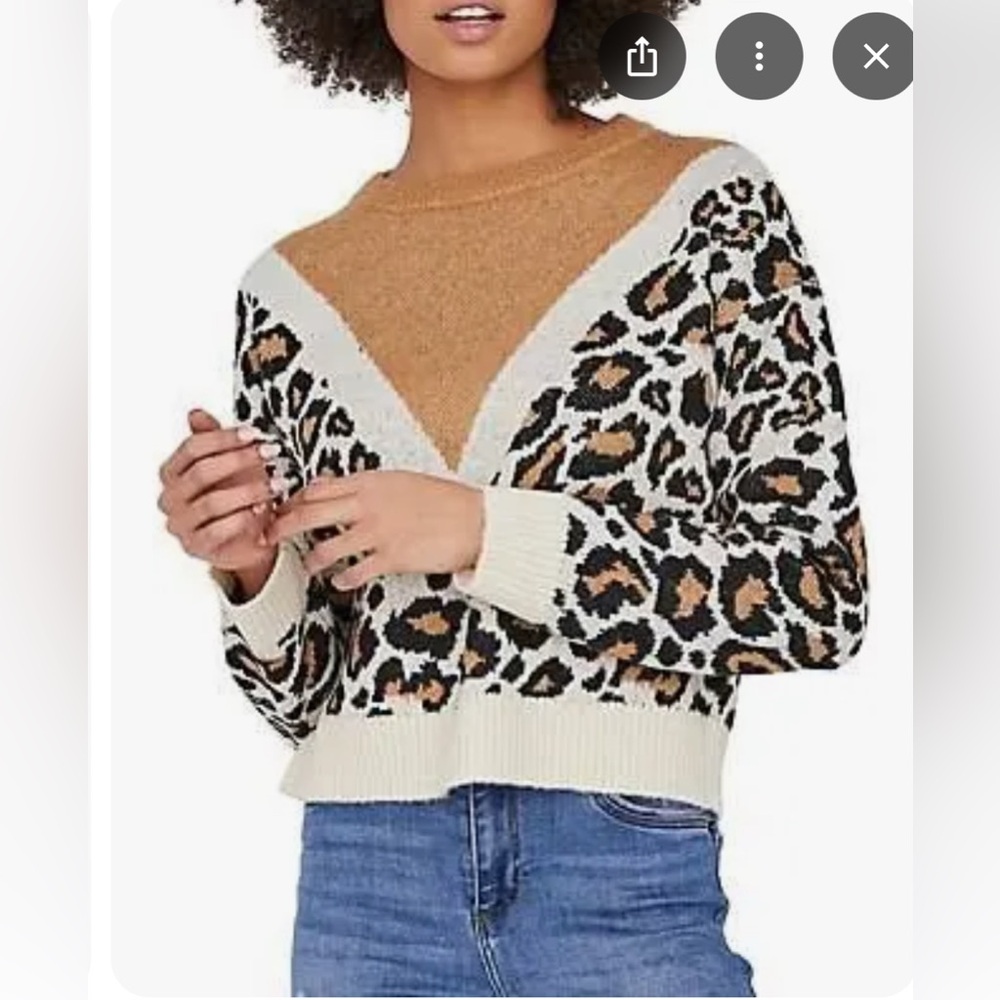 Vero Moda Leopard Print Crew Neck Sweater - Tan/Cream/Black - Picture 2 of 7